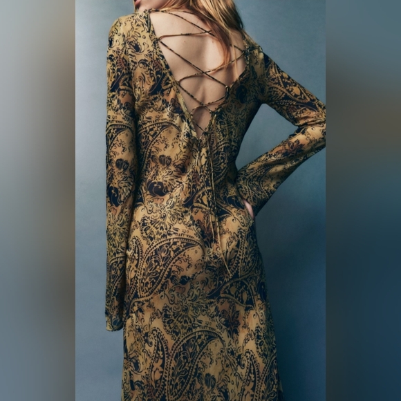 Zara Tan Navy Sheer Fitted Maxi Dress - Picture 3 of 14